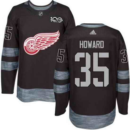 Red Wings #35 Jimmy Howard Black 1917 2017 100th Anniversary Stitched NHL Jersey